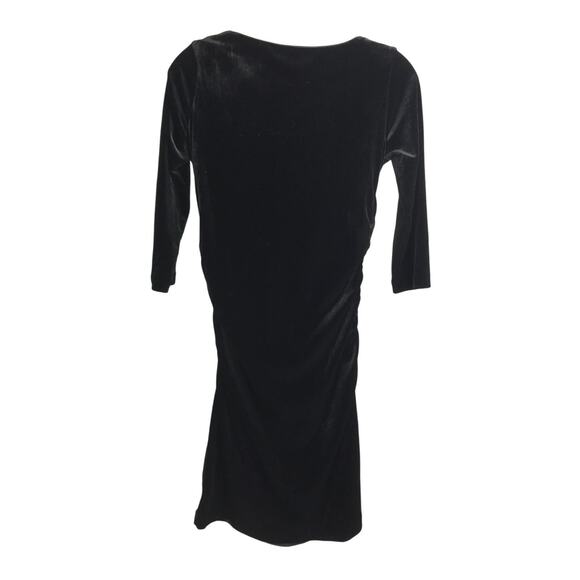 White House Black Market Dress Womens XXS Black Velvet 3/4 Sleeve Ruched Waist - Picture 3 of 7